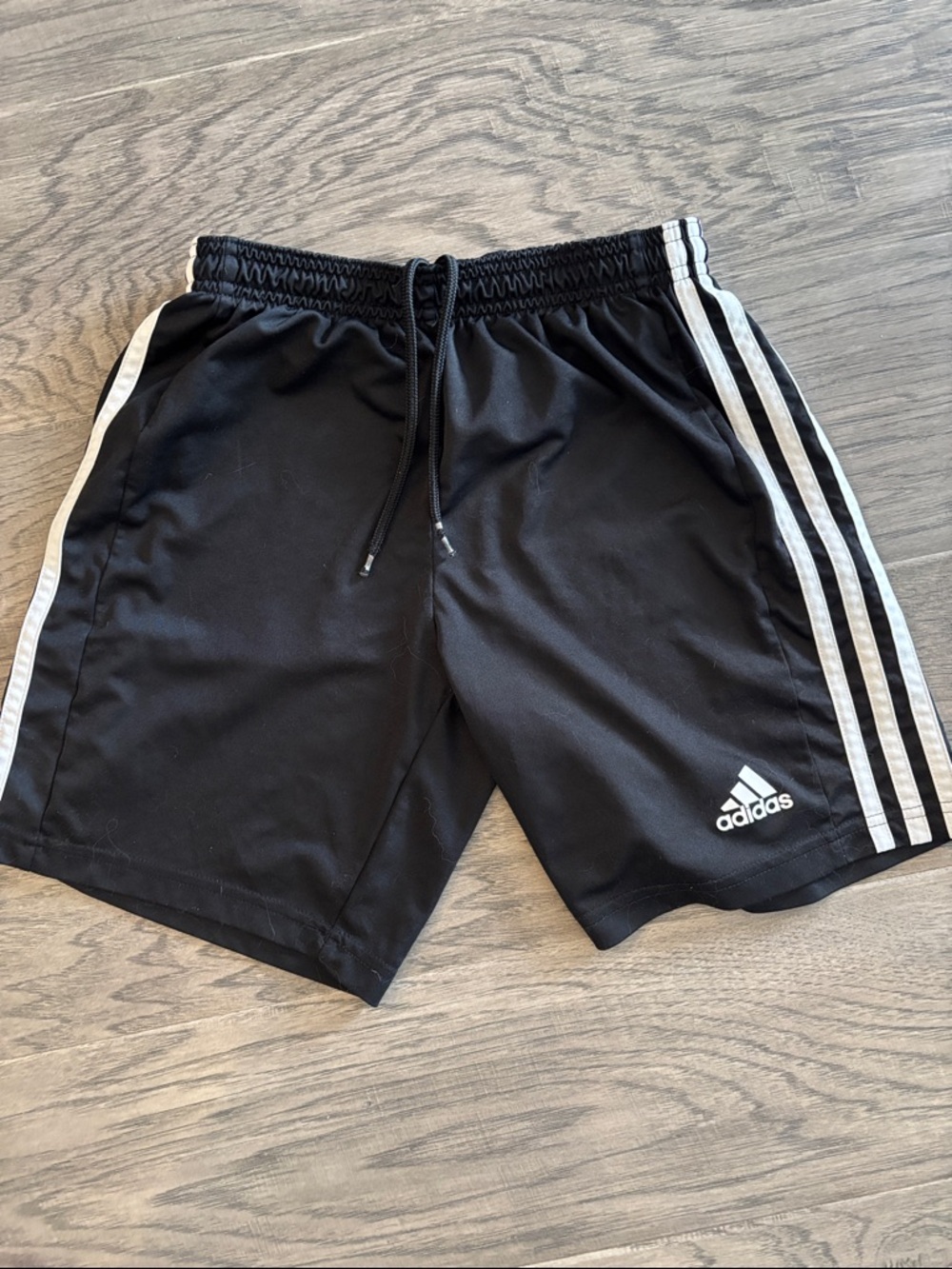 adidas Black Shorts with White Side Stripes and Drawcord